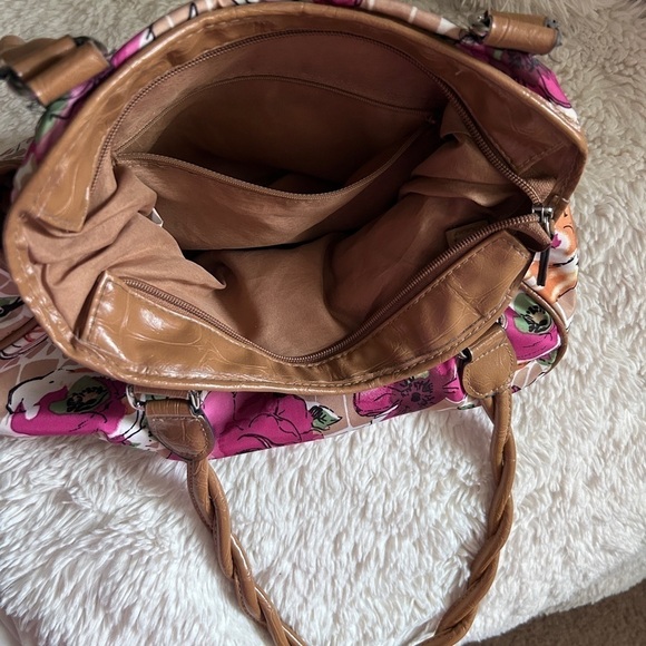 Pink White Floral Purse with Green Tan Handbag Women’s Medium size Excel… - Picture 15 of 16